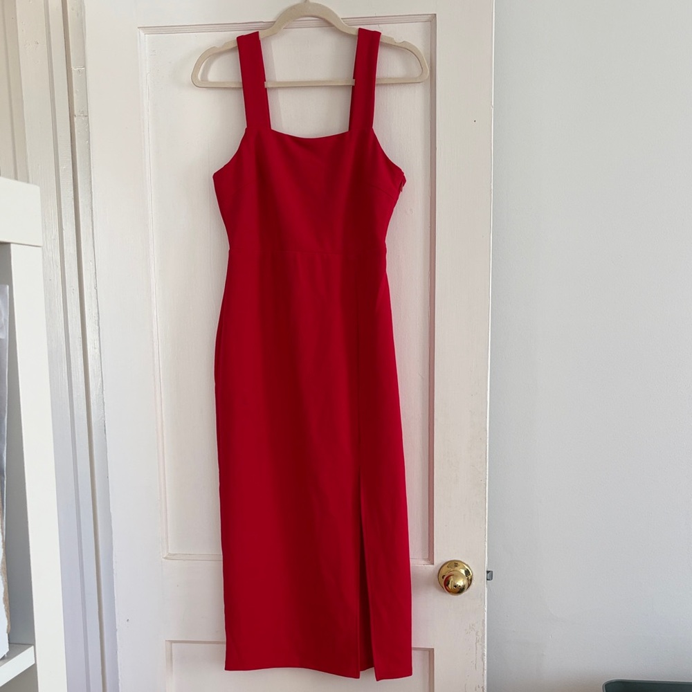 Red Square-Neck Women’s Dress - Picture 2 of 5